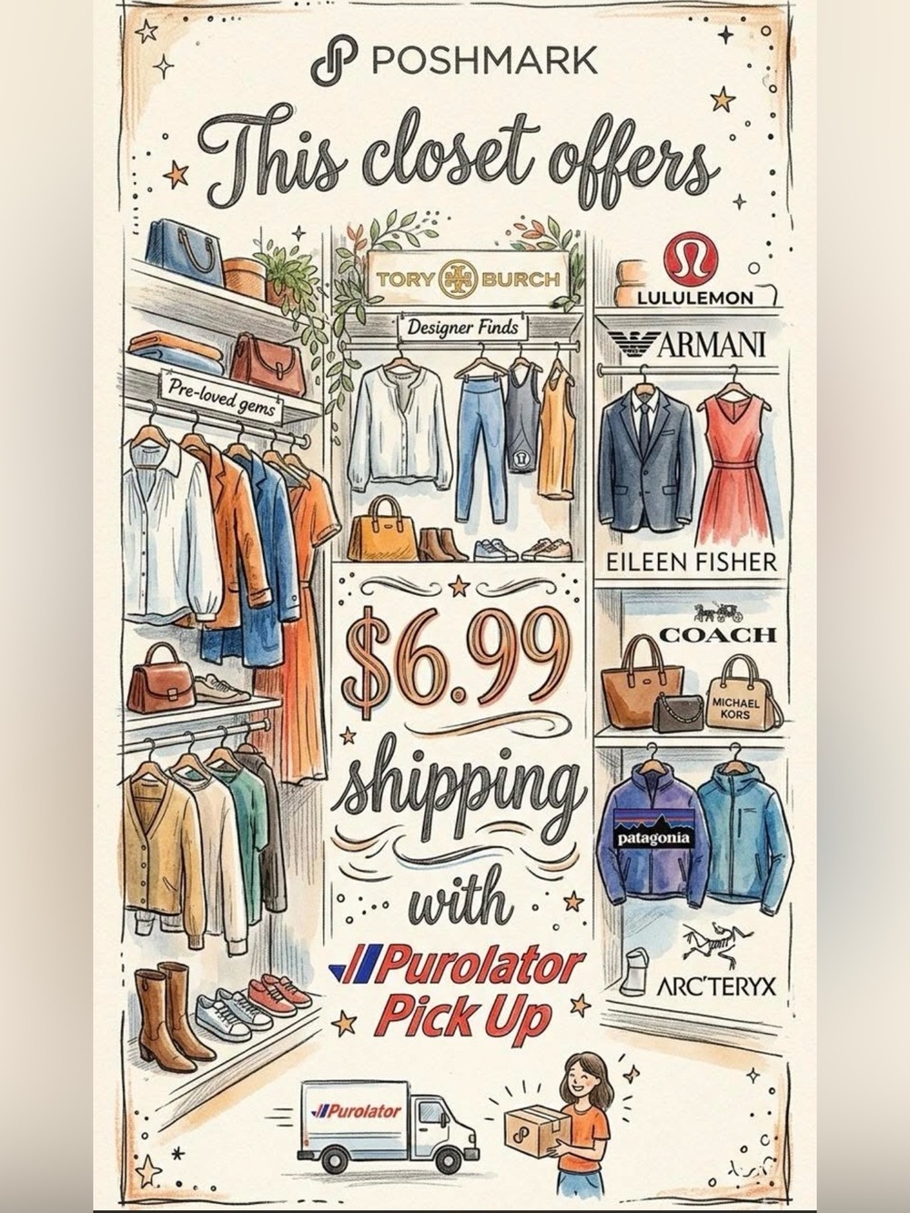 Poshmark Illustrated Closet Poster - Neutral Tones